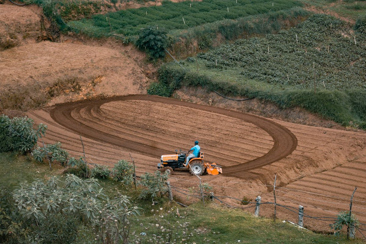 Trator manejando o campo